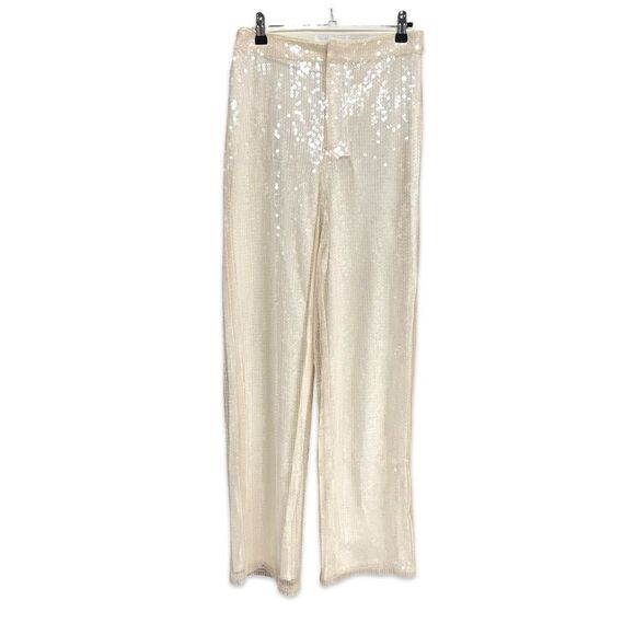 RevolveMore To Come Georgie Pant Ivory White Sequin Wide Leg High Rise - S - Picture 9 of 10